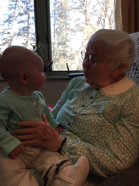 Great-Grandma Ganger and I; we're having a great conversation!