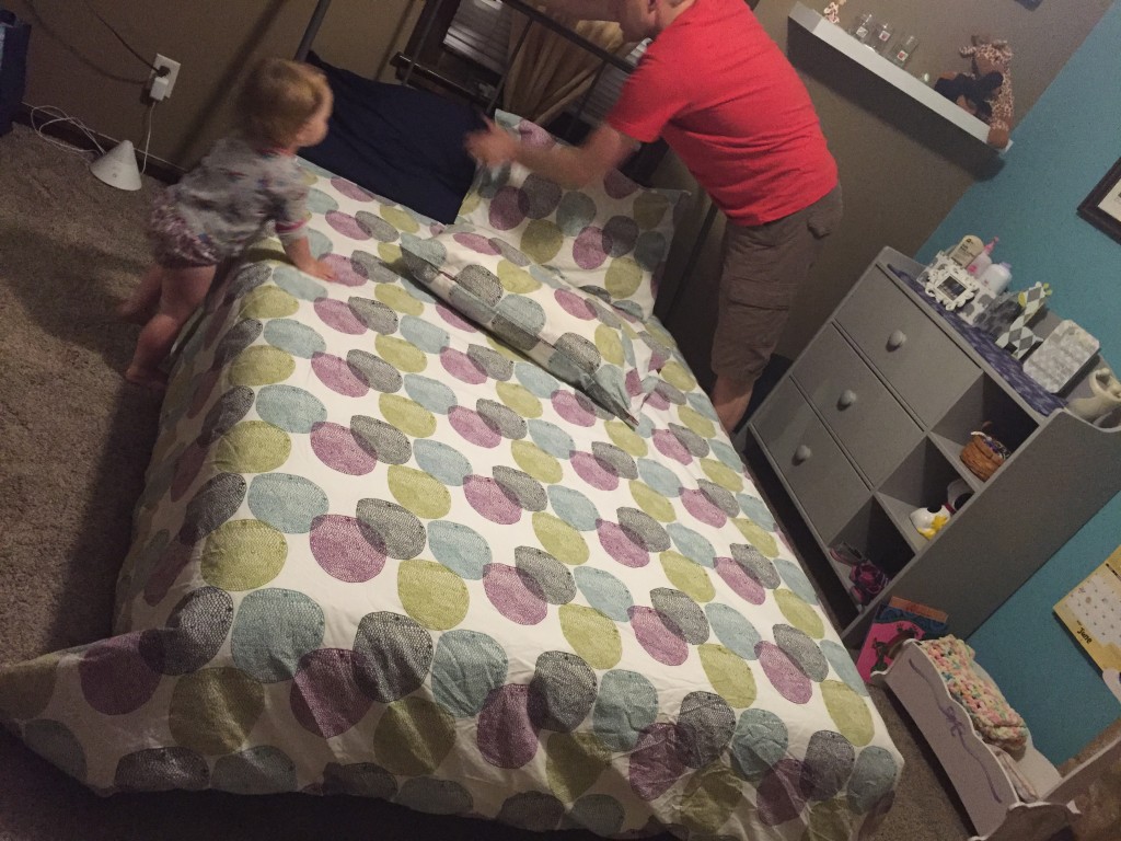 Putting final touches on your big girl bed with Daddy!