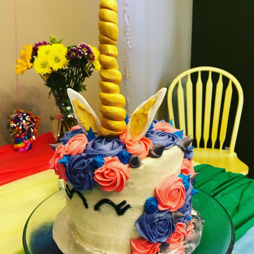 Aunt Tricia's beautiful creation at your request: GF strawberry unicorn cake!